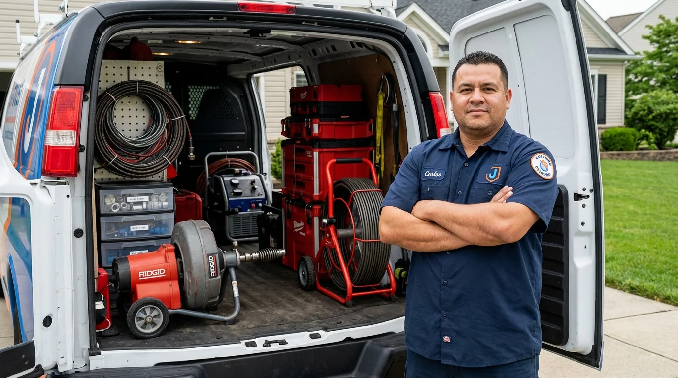 Professional drain cleaning equipment and Johns Plumbing LLC plumber in Hutchins