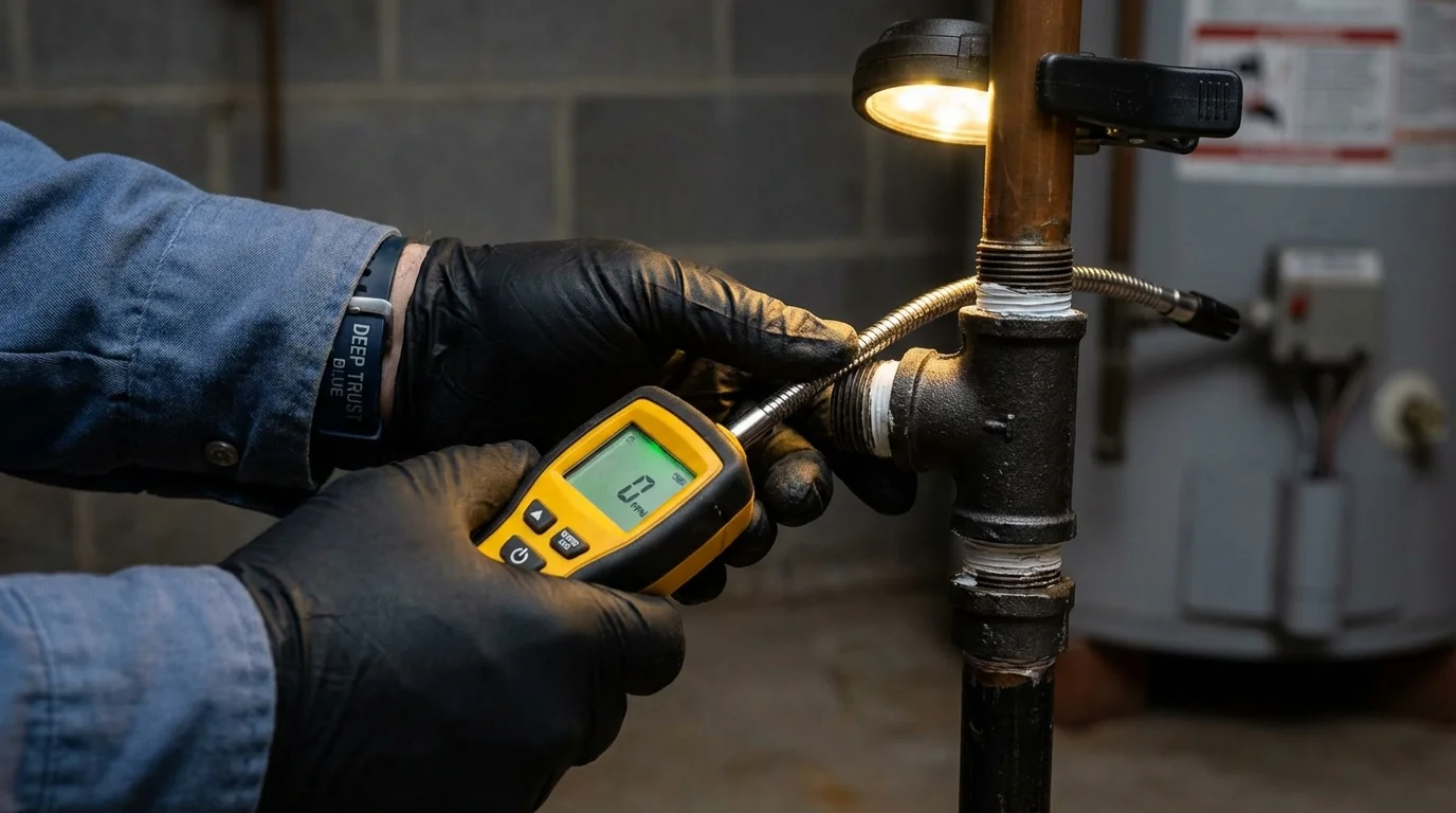 Gas leak detection with electronic sniffer by Johns Plumbing LLC in Hutchins