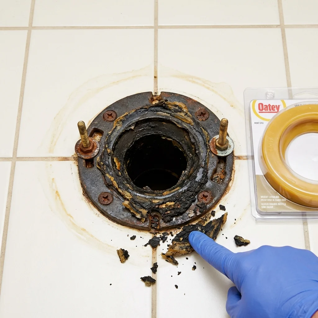 Failed wax ring showing water seepage at the base of a toilet in a Hutchins, TX home